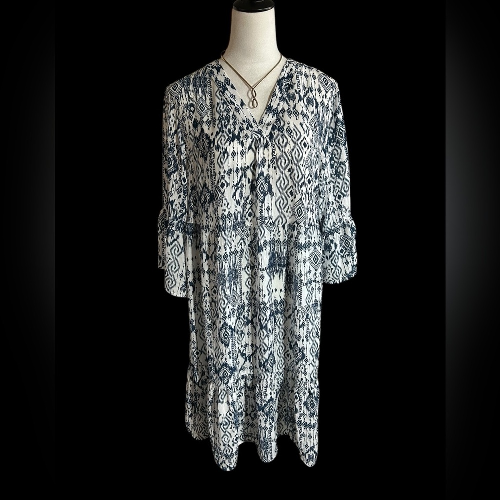 Chic Indigo Soul Bohemian Blue and White Midi Dress